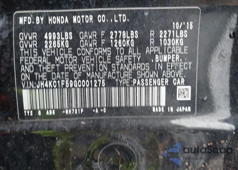 2016 Acura Rlx Technology Package z USA, uszkodzony, nr VIN JH4KC1F59GC001275